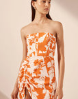 Shona Joy Casa Strapless Midi Dress Tangerine