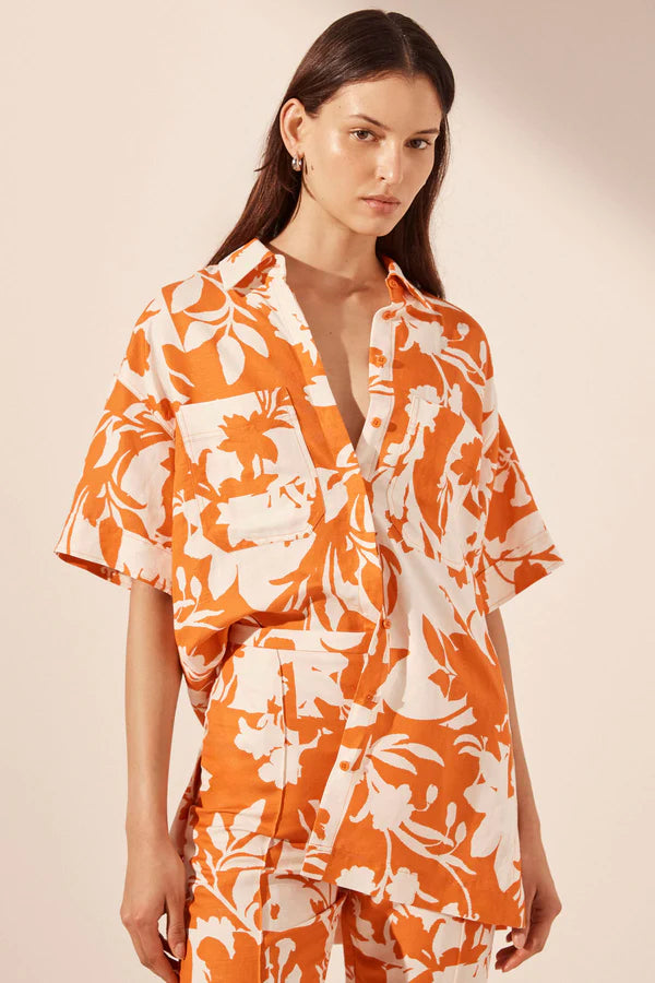 Shona Joy Short Sleeve Relaxed Shirt Tangerine