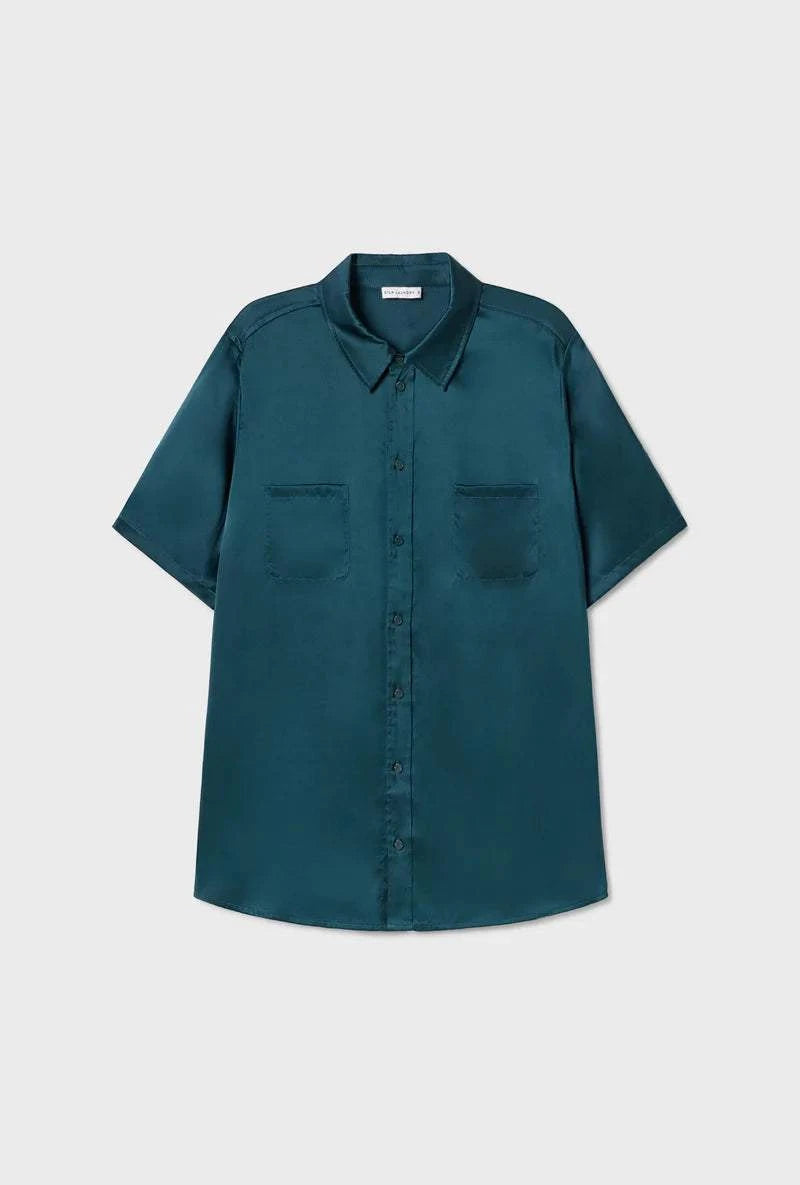 Silk Laundry Short Sleeve Boyfriend Shirt Teal