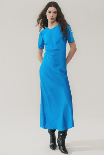 Silk Laundry Short Sleeve Bias Dress Coast Blue