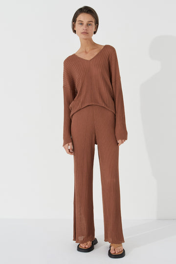 Zephyr Earth Ribbed Knit Pant