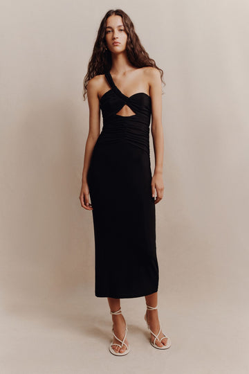 Shoulder Yvette Midi Dress Black