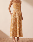 Shona Joy Imani Strapless Pleated Midi Dress Ginger/Ivory