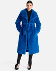 Ena Pelly Tahnee Longline Faux Fur Jacket Azure Blue