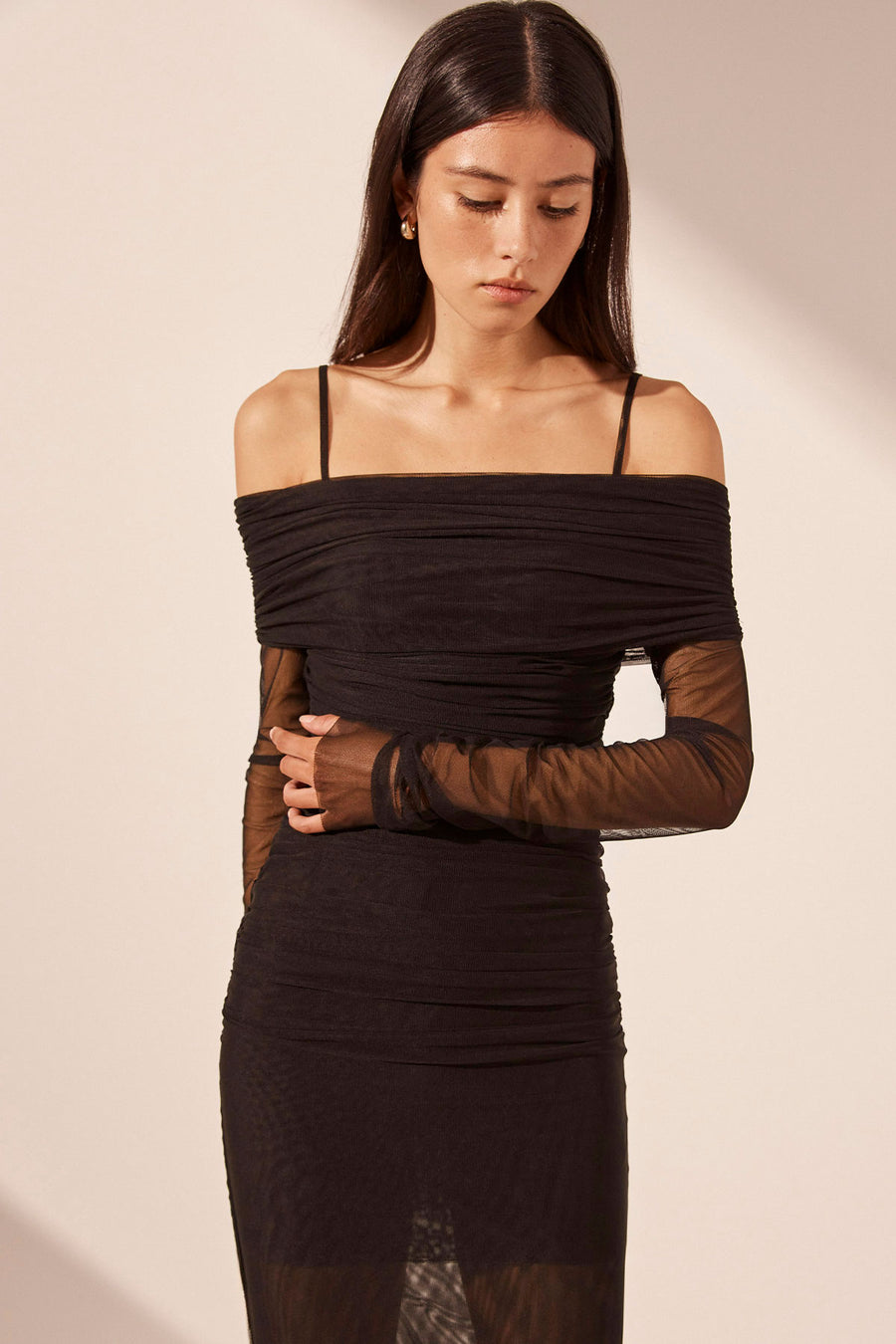 Shoulder Midi Dress Black