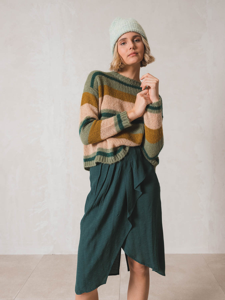 Indi and Cold Striped Knitted Jumper Verde