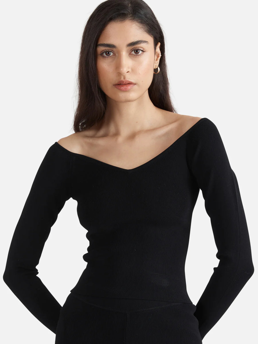 Ena Pelly Evie Luxe Knit Long Sleeve Top Black