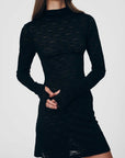 Rowie Galo Flower Lace Mini Dress Long Sleeve Noir
