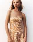 Shona Joy Imani Strapless Pleated Midi Dress Ginger/Ivory
