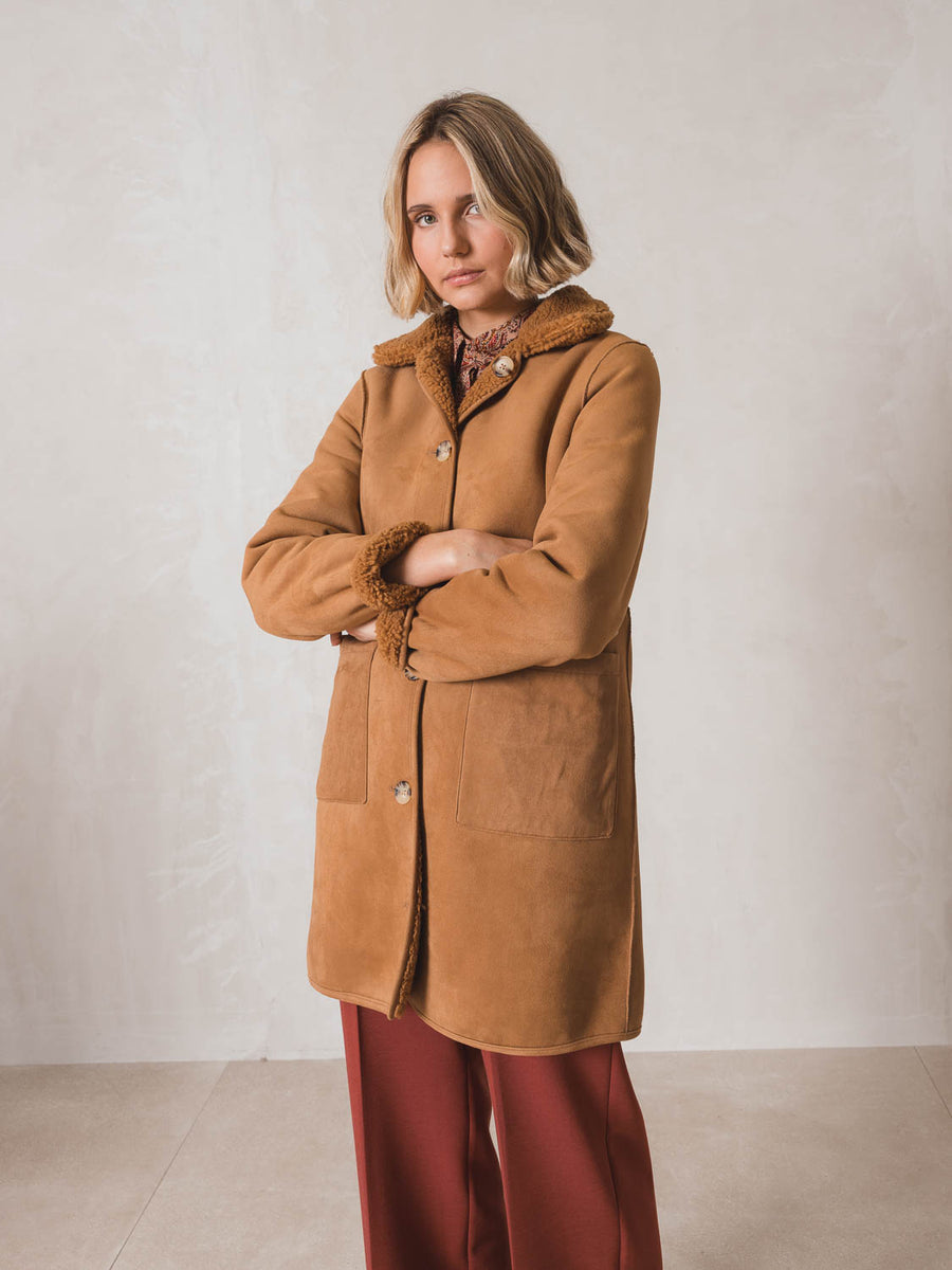 Indi and Cold Maxi Coat Contrasting Piping Cuero