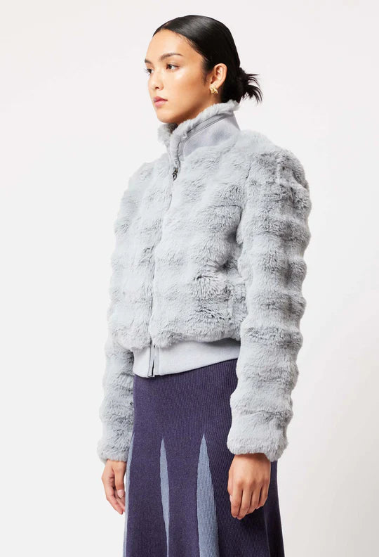 Once Was Stella Faux Fur Bomber Ice Blue