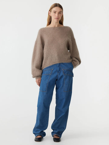 Bassike Boxy Mohair Boatneck Knit Pumice