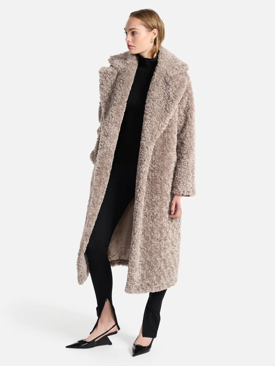 Ena Pelly Shaggy Faux Fur Jacket Taupe