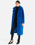 Ena Pelly Tahnee Longline Faux Fur Jacket Azure Blue