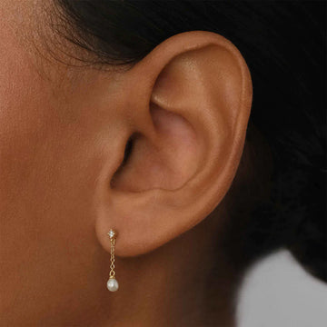 By Charlotte Tear Drop Chain Pearl Earrings Gold