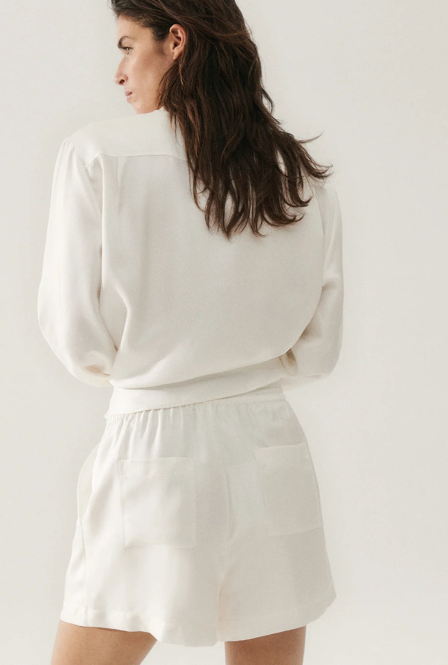 Silk Laundry Twill Slouch Shorts White