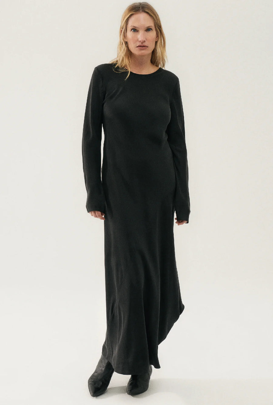 Silk Laundry Full Sleeve Bias Cut Dress Black