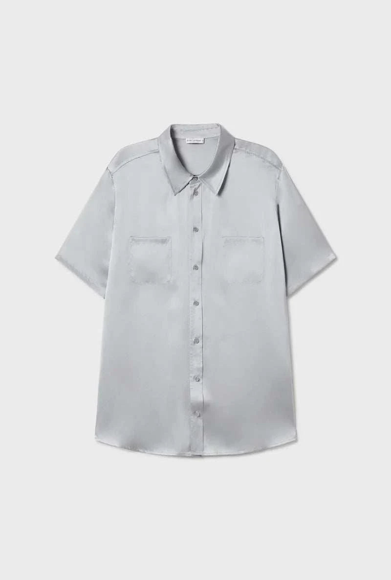 Silk Laundry Short Sleeve Boyfriend Shirt Alabaster