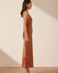 Shona Joy Artisti Silk Plunged Slip Midi Dress Brick Cream