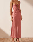 Shona Joy Angelica Keyhole Lace Front Midi Dress in Rouge