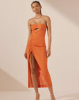 Shona Joy Soller Strapless Cut Out Midi Dress Tangerine
