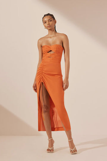 Shona Joy Soller Strapless Cut Out Midi Dress Tangerine