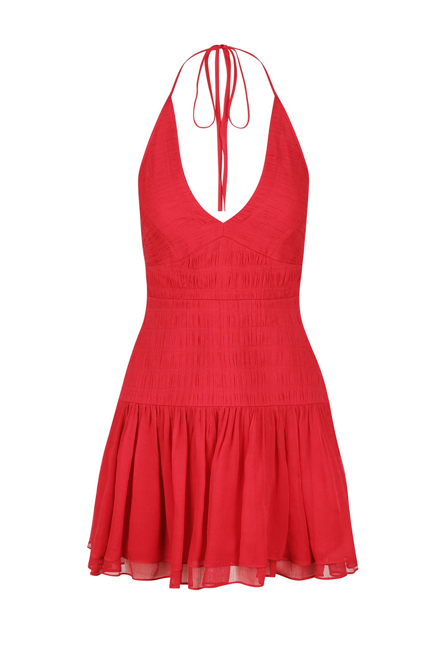Shona Joy Marquis Ruched Tie Back Mini Dress Roma Red
