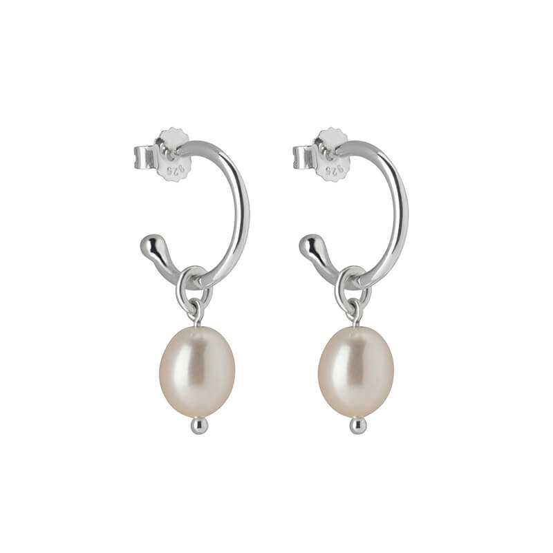 Murkani Small Hoop with Pearl Drop Earrings -Silver