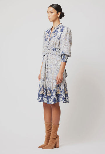 Once Was Atlas Linen Sleeve Dress Astral Print