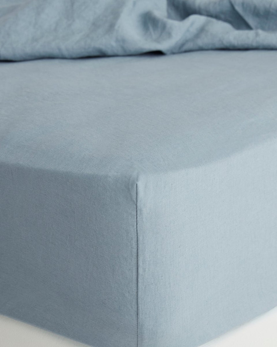 Bedtonic Dusty Blue Linen Bedding Sheets Full Set